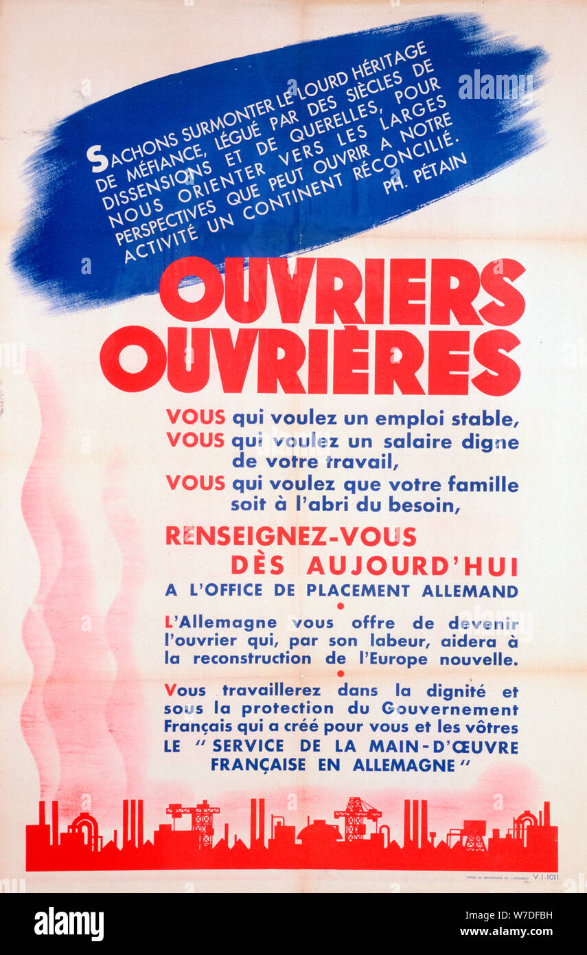 Französische Arbeiter für Deutschland Poster, c 1942-1944. Artist: Unbekannt Stockfoto
