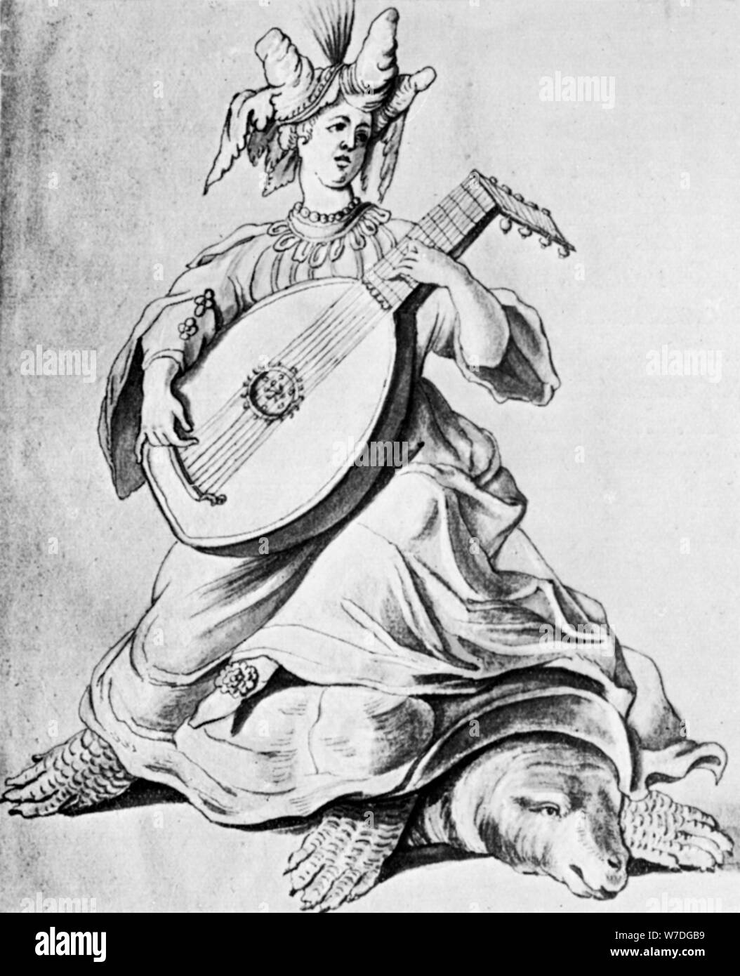 Eine Frau spielen ein Saiteninstrument, Anfang des 17. Jahrhunderts (1926). Artist: Unbekannt Stockfoto