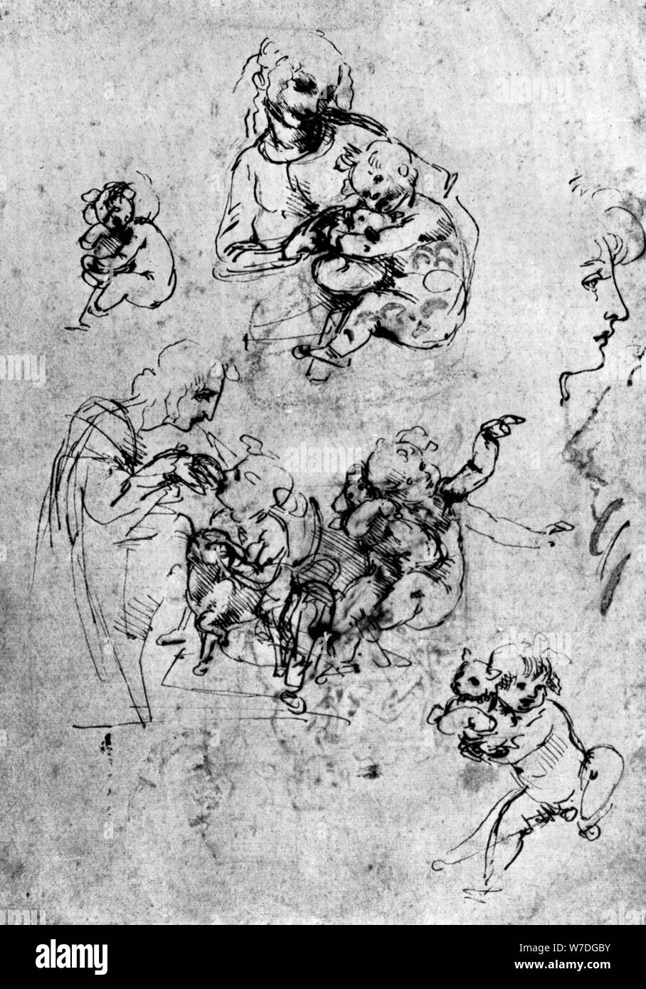 Studien für einen 'Madonna Del Gatto", aus dem 15. Jahrhundert (1930) Künstler: Leonardo da Vinci Stockfoto