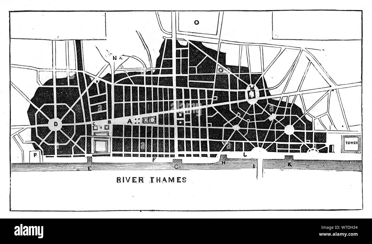 Sir Christopher Wren's Plan für den Wiederaufbau von London nach dem großen Brand 1666 (c 1902). Artist: Unbekannt Stockfoto