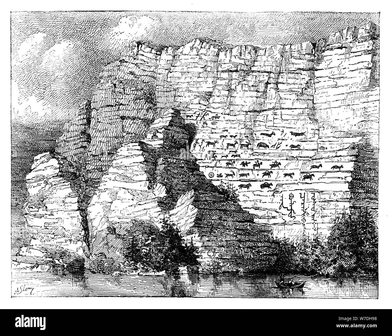 Eine Inschrift am Ufer des Jenissei Fluss, 1895. Artist: Unbekannt Stockfoto
