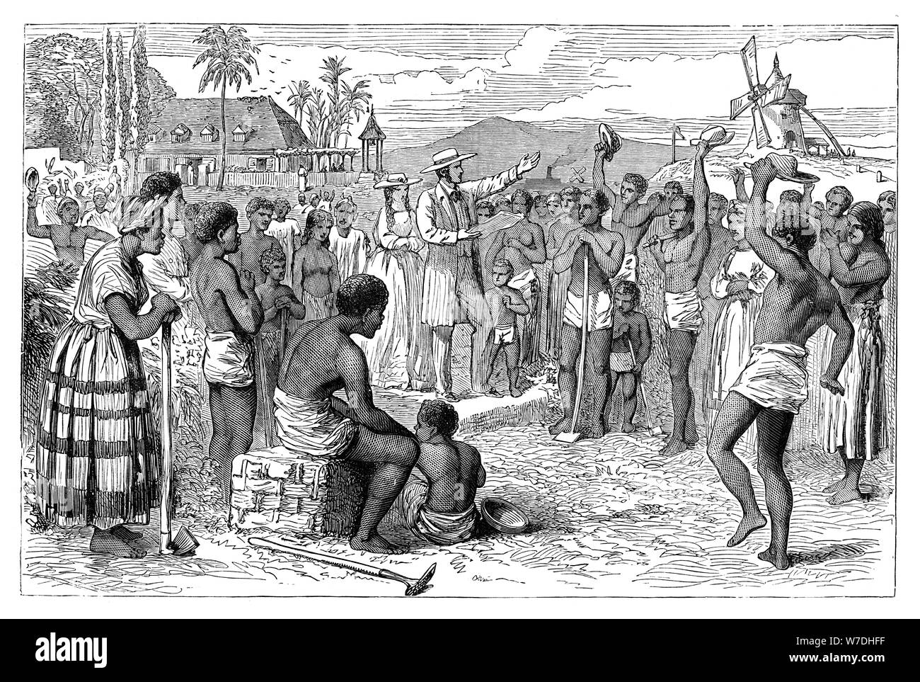 Die Emanzipation der Sklaven auf einem indischen Plantage, Anfang des 19. Jahrhunderts (c 1895). Artist: Unbekannt Stockfoto