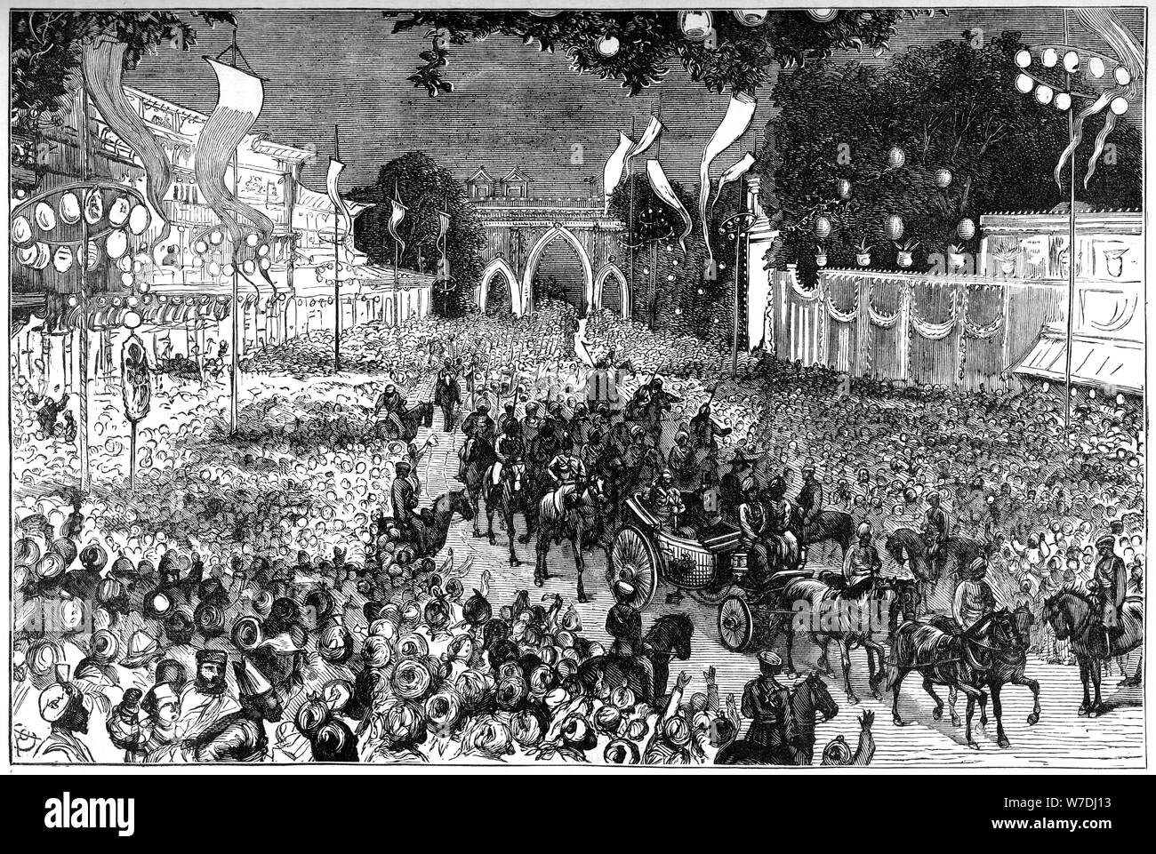 Eine Prozession der Prinz von Wales' Geburtstag, Bombay, Indien, 19. Jahrhundert zu feiern. Artist: Unbekannt Stockfoto
