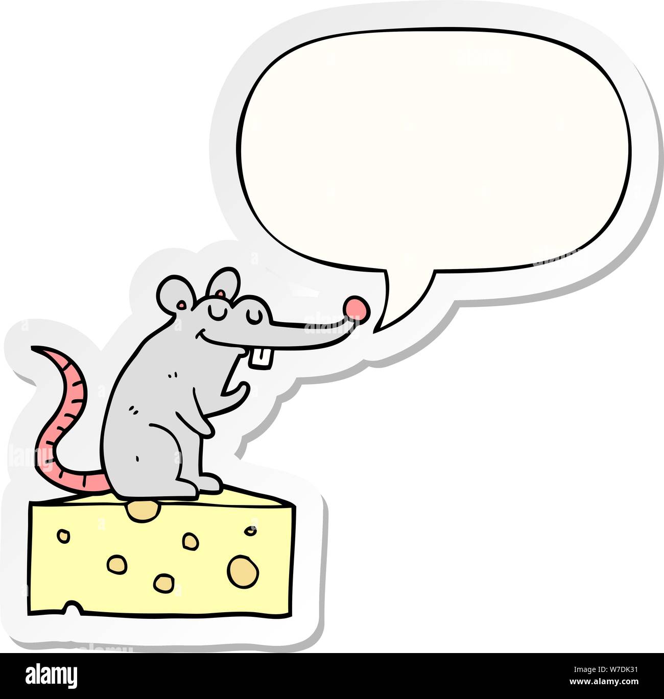 Cartoon Maus Auf Käse mit Sprechblase Aufkleber Stock Vektor