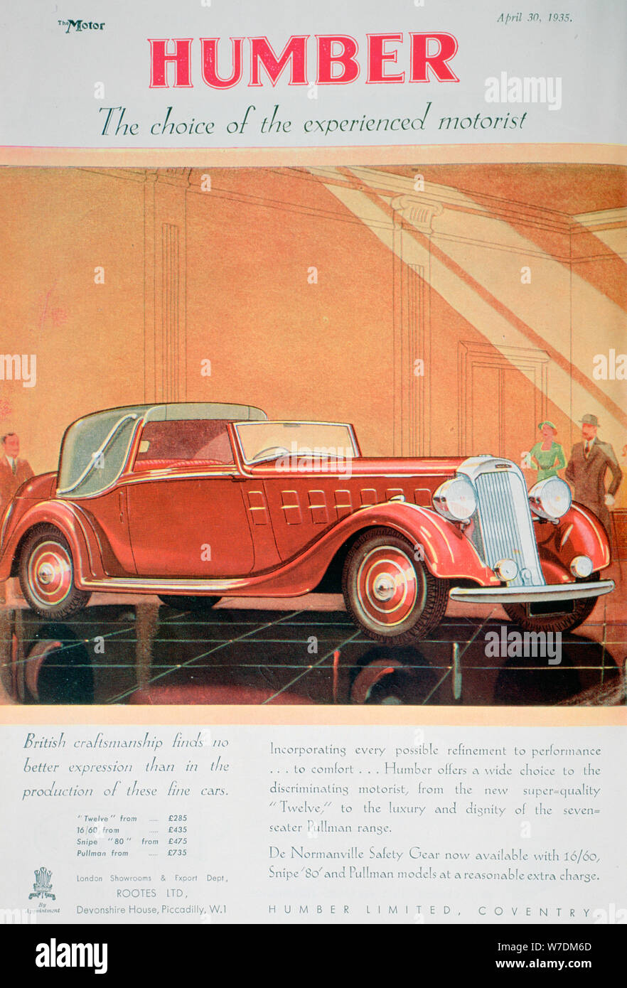 Anzeige für Humber Motor Cars, 1935. Artist: Unbekannt Stockfoto