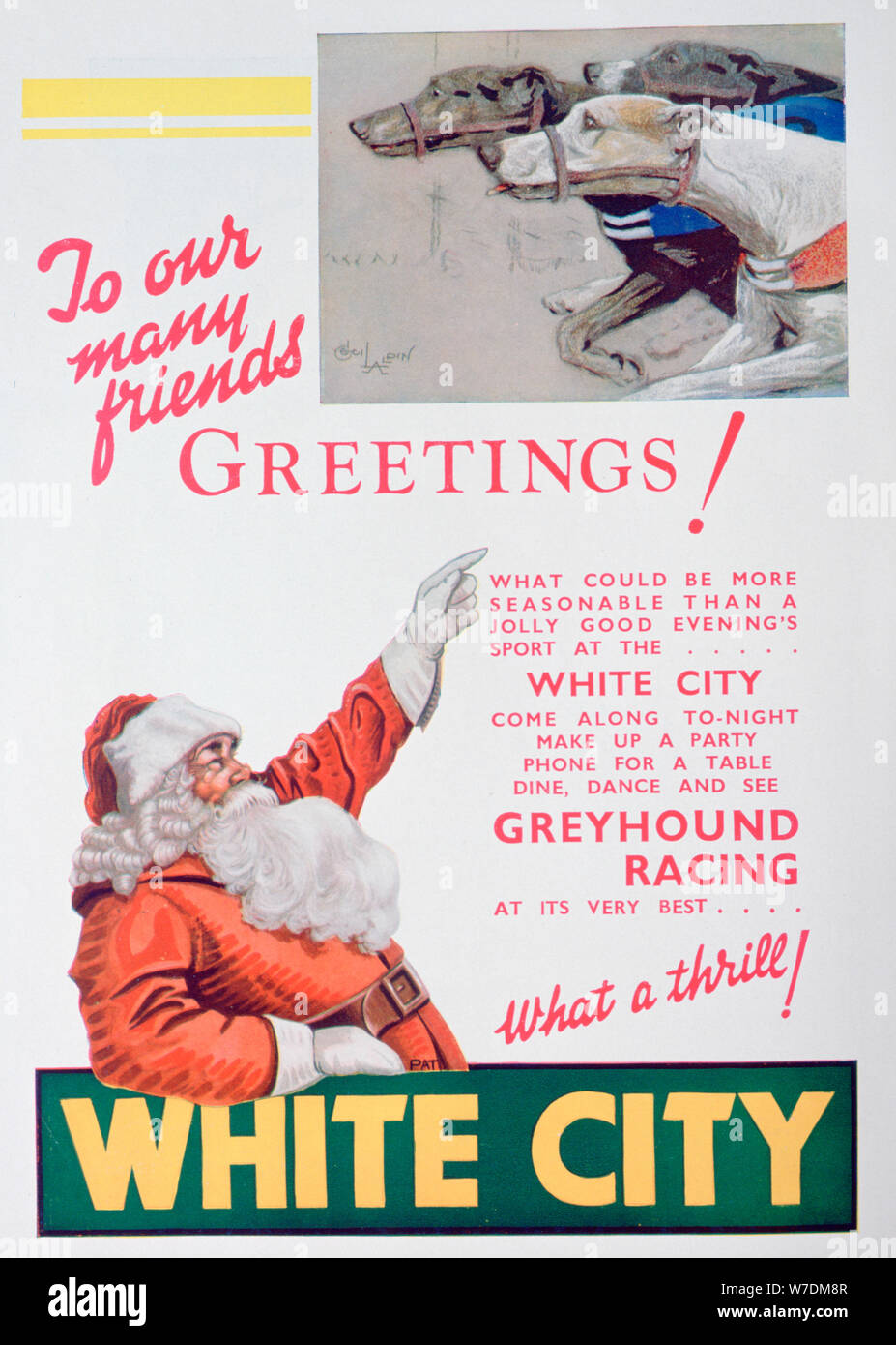 Weihnachten Werbung für die Weiße Stadt Greyhound Track, London, 1932. Artist: Unbekannt Stockfoto