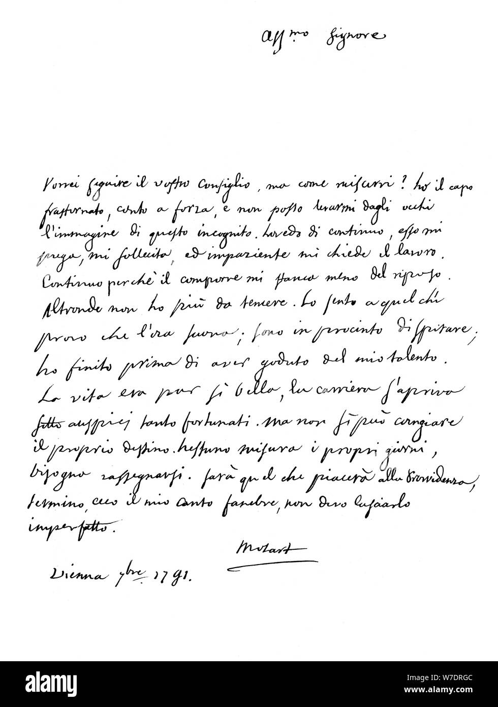 Brief von Wolfgang Amadeus Mozart, 1791 (1865) Künstler: Frederick George Netherclift Stockfoto