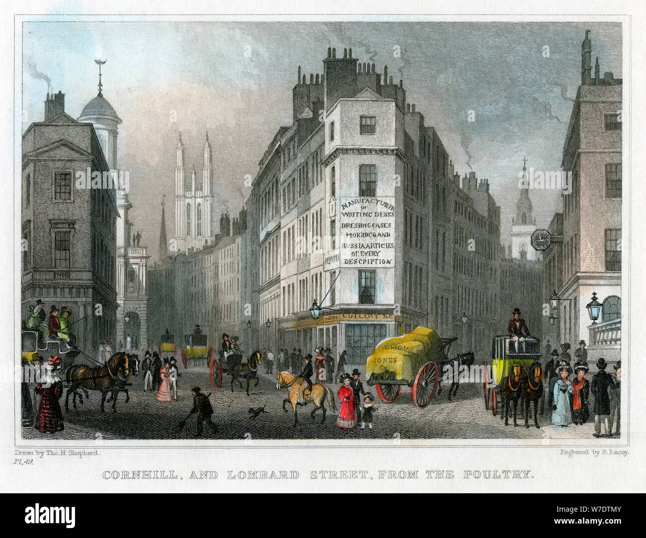 Cornhill und Lombard Street von Geflügel, City of London, 1830. Artist: S Lacey Stockfoto