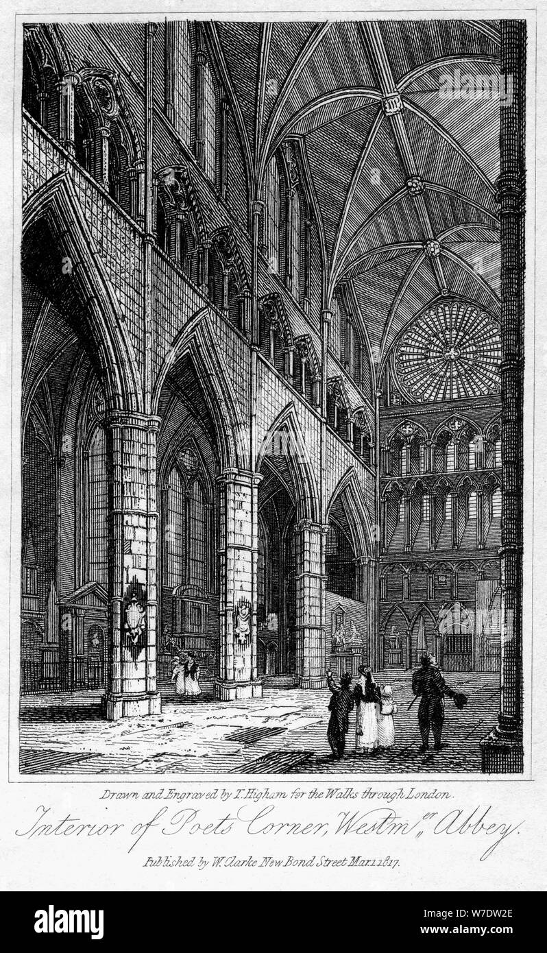 Innenraum der Poets' Corner, Westminster Abbey, London, 1817. Artist: Thomas Higham Stockfoto