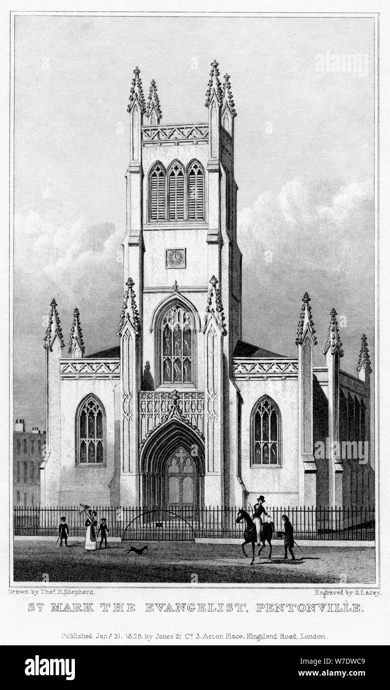 Kirche des Evangelisten Markus, Pentonville, Islington, London, 1828. Artist: S Lacey Stockfoto