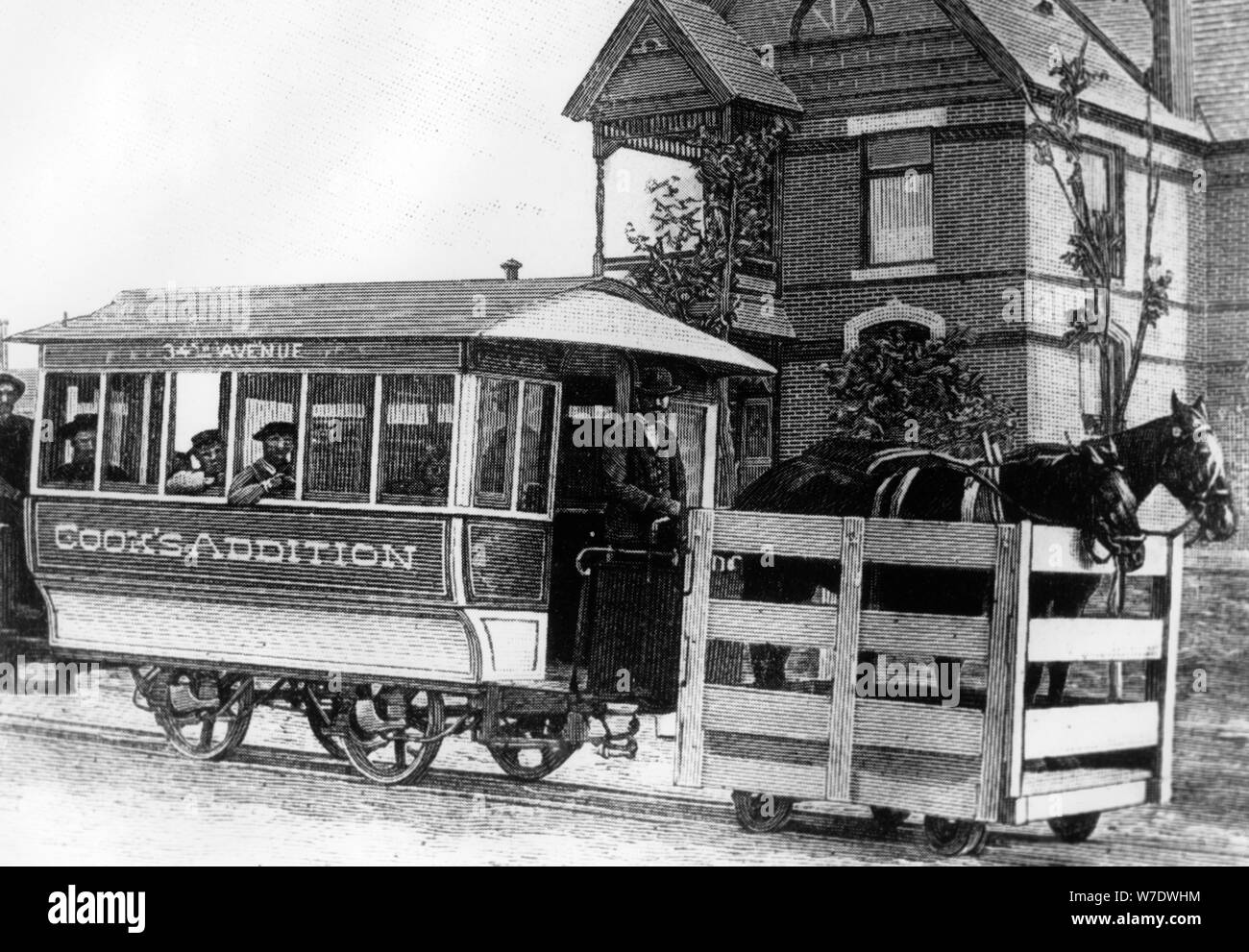 Pferdekutschen- Straßenbahn, Denver, Colarado, USA, 1893. Artist: Unbekannt Stockfoto