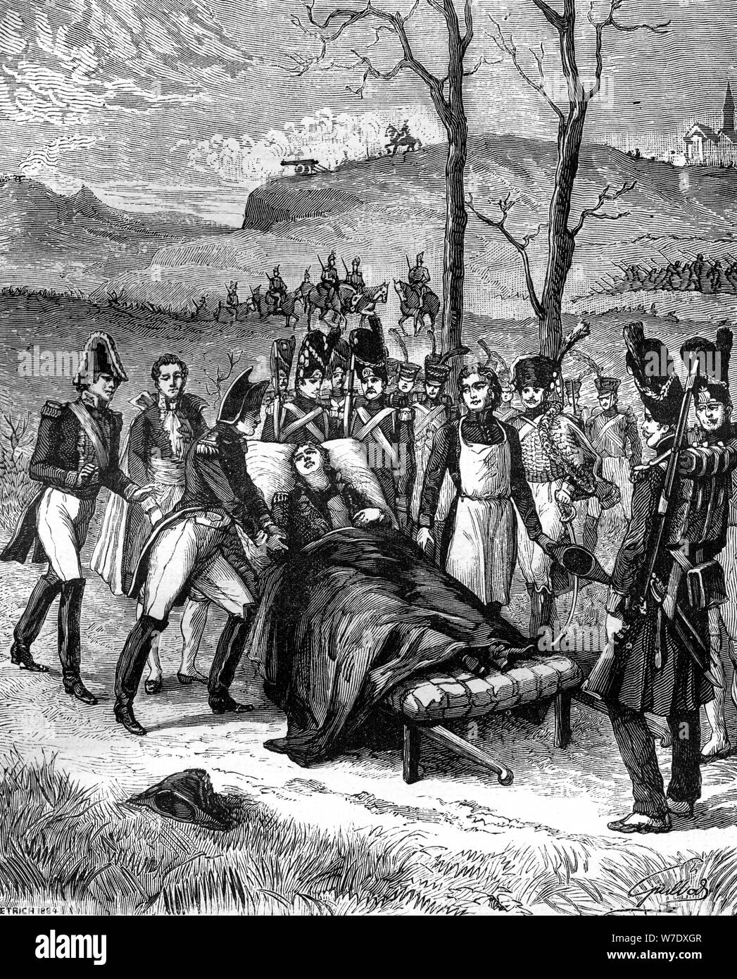 "Napoleon lief auf Duroc, die noch lebten, 1813 (1882-1884). Artist: Unbekannt Stockfoto