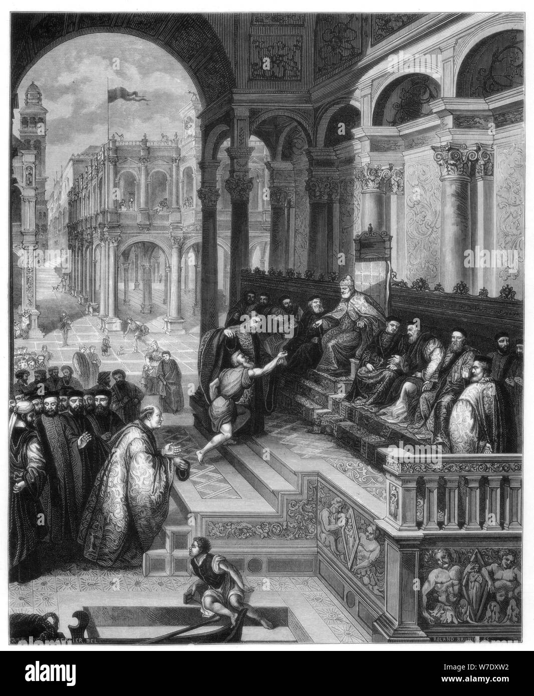 "Die Präsentation der Ring", 1534 (1870). Artist: Roland Brunier Stockfoto