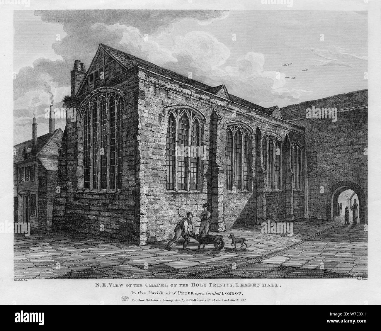 Nordosten Blick auf die Kapelle der Heiligen Dreifaltigkeit, Leadenhall, London, 1825 Künstler: Thomas Dale Stockfoto