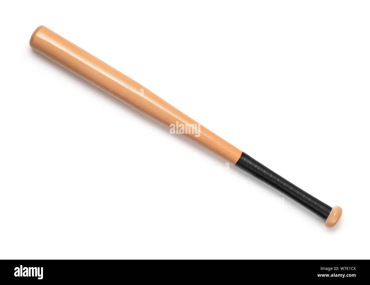 Blick von oben auf die Holz- Baseballschläger isoliert auf weißem Stockfoto