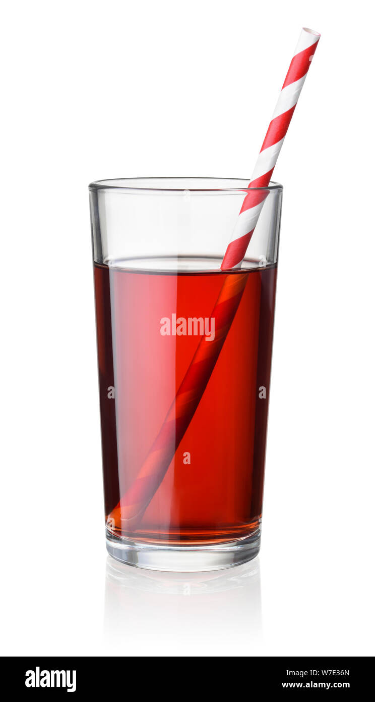 Vorderansicht des kirschsaft Glas mit Stroh isoliert auf weißem Stockfoto