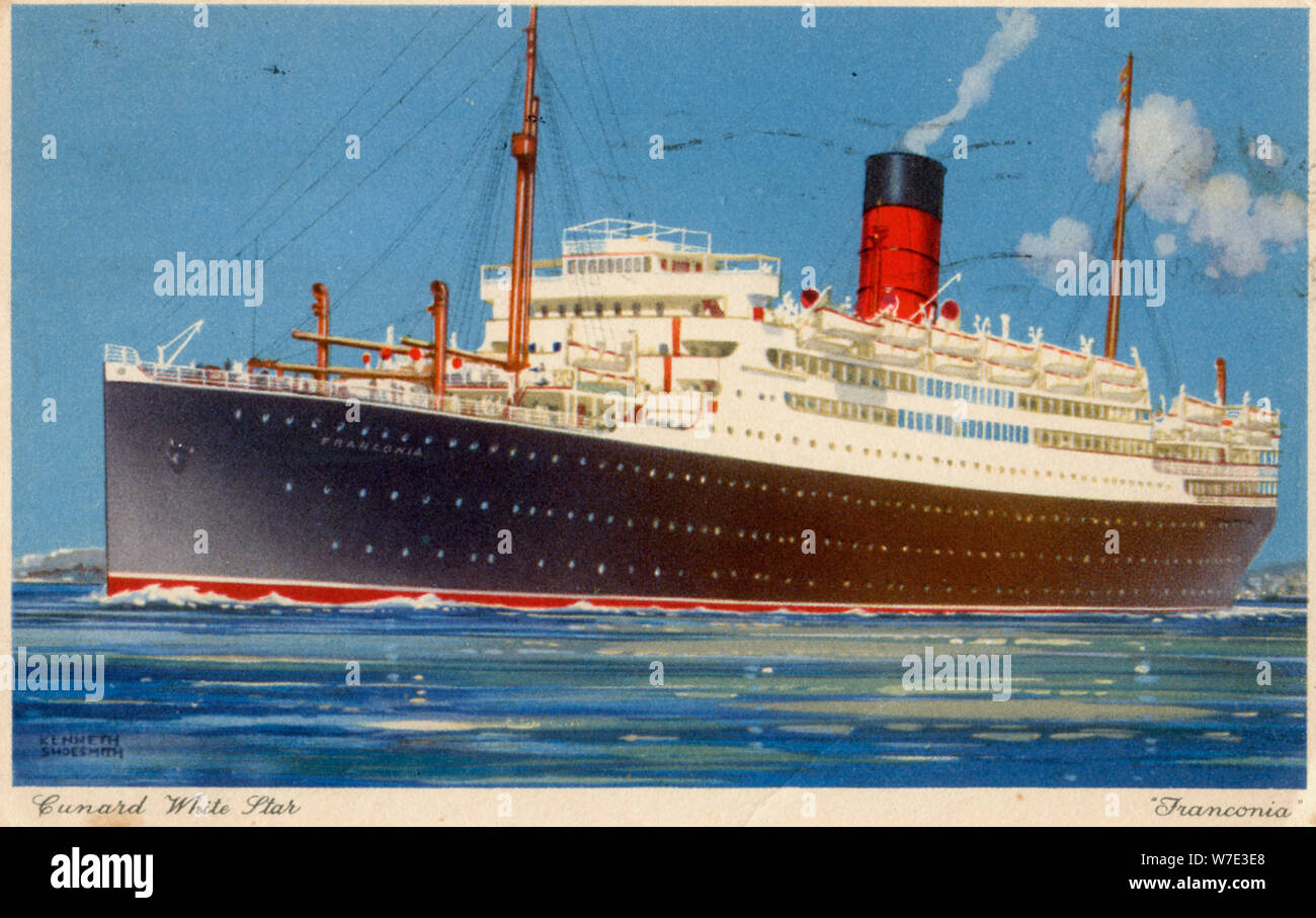 Cunard Line steamship RMS 'Franken', c 1923 - c 1939. Artist: Kenneth Denton Shoesmith Stockfoto