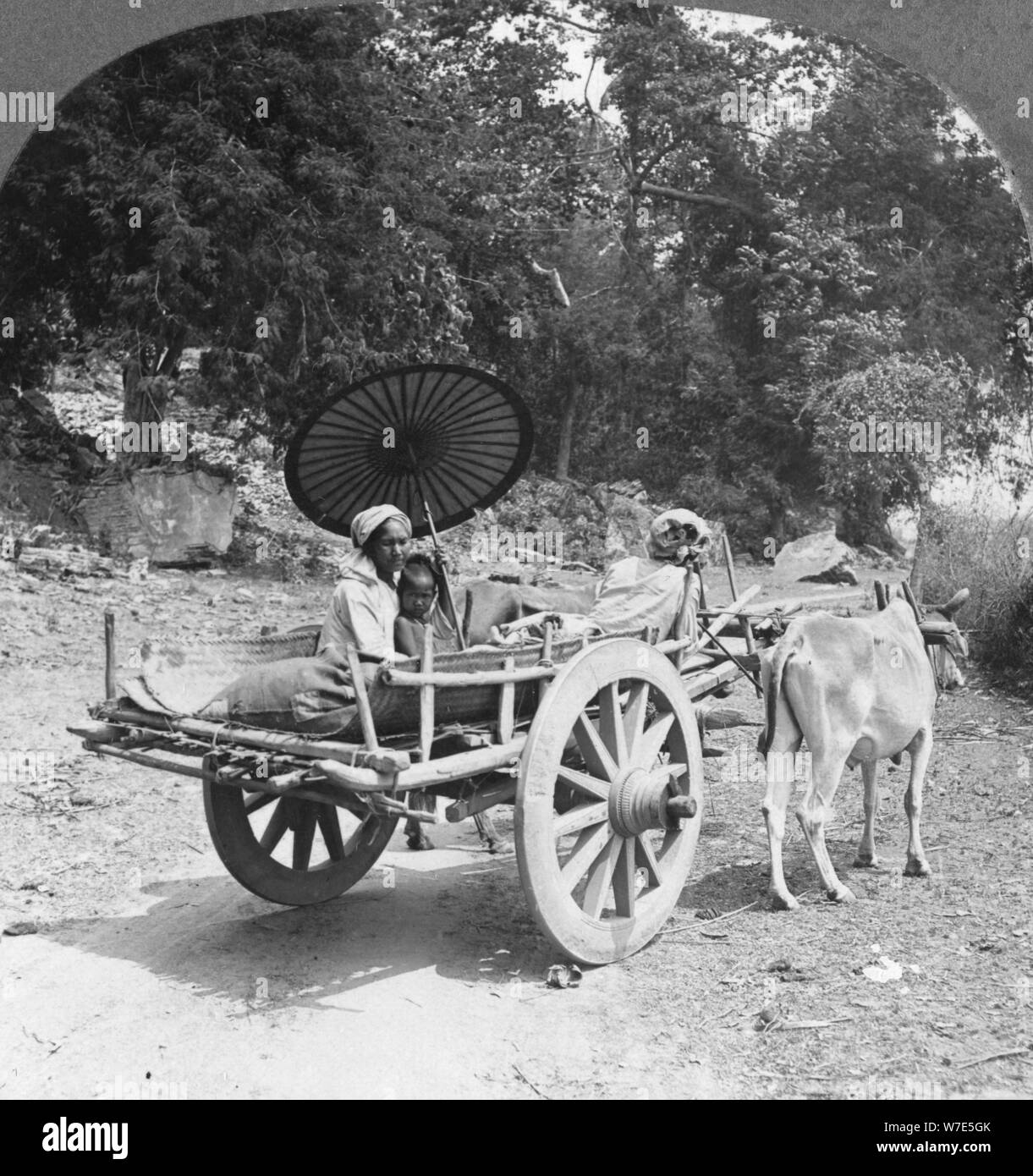 Familie reisen durch den Dschungel in der Nähe von Mingun, Burma, 1908. Artist: Stereo Reisen Co Stockfoto