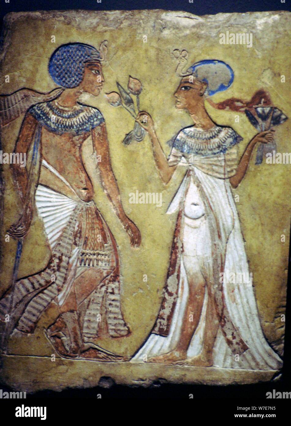 Ägyptische Malerei ein junger Mann und eine Frau. Artist: Unbekannt Stockfoto