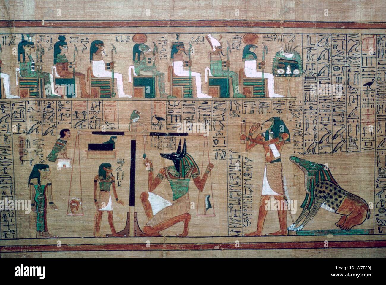 Ägyptischen Papyrus mit einer Darstellung der "Wiegen der Herzen". Artist: Unbekannt Stockfoto