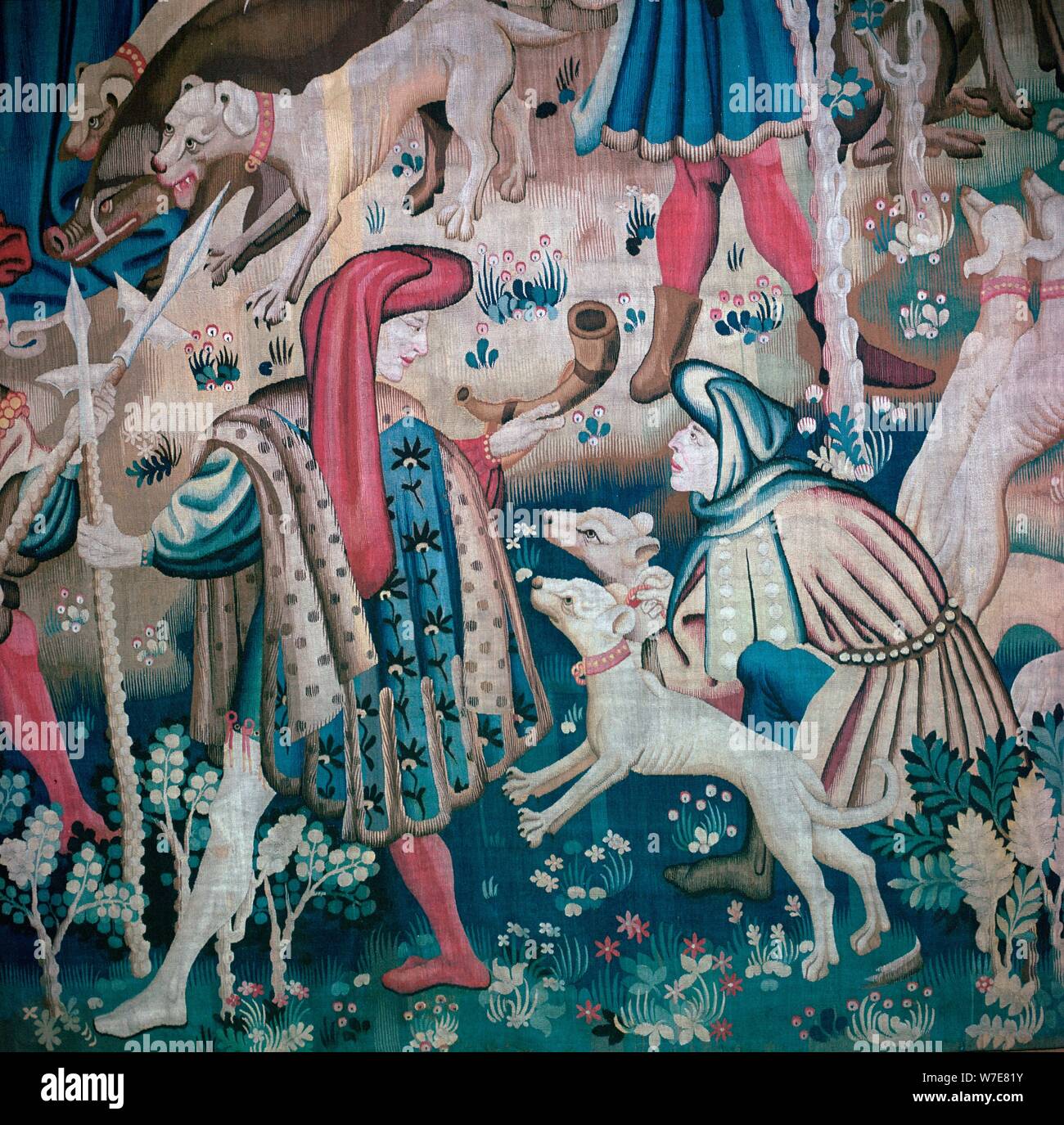 Detail der Bär - Jagd aus der Devonshire Jagd Gobelins aus dem 15. Jahrhundert. Artist: Unbekannt Stockfoto