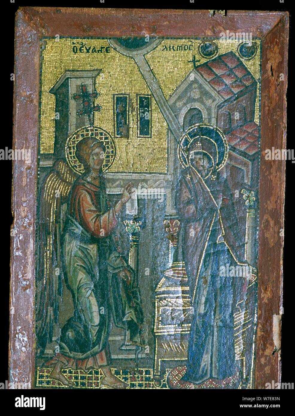 Miniatur byzantinisches Mosaik der Verkündigung, des 14. Jahrhunderts. Artist: Unbekannt Stockfoto