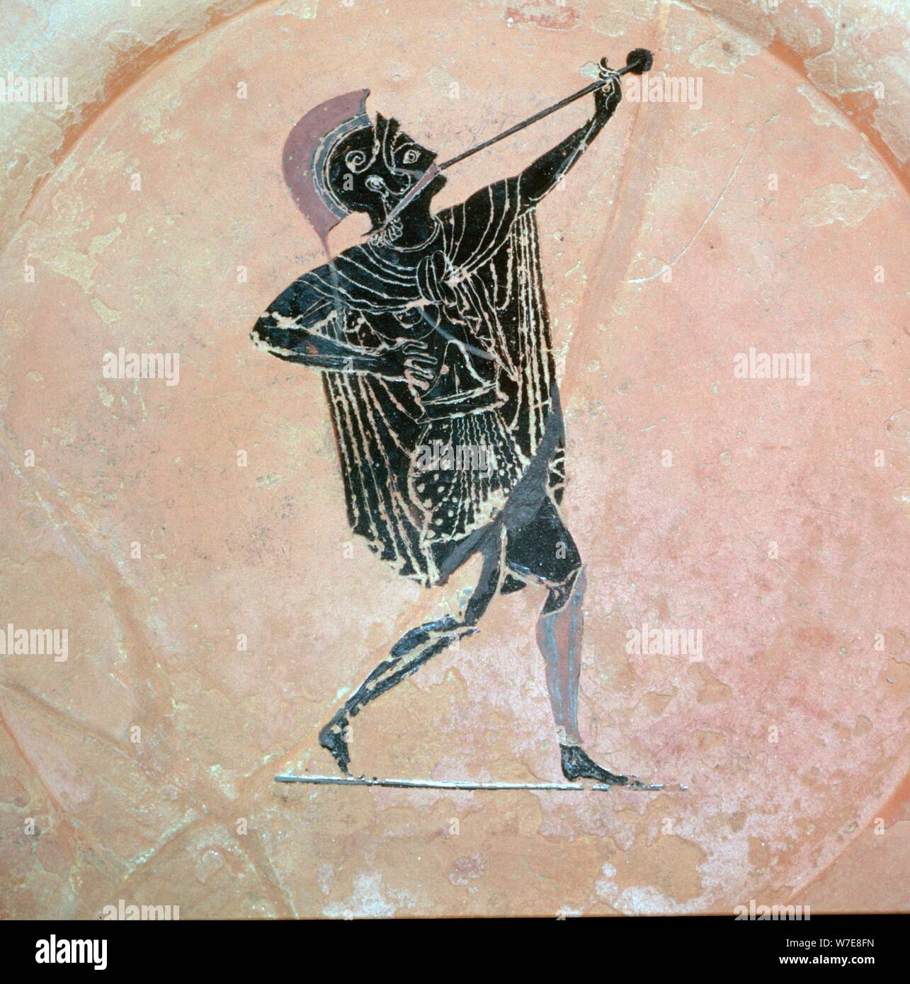 Griechische Vase Malerei eines Griechischen Soldaten mit einer Trompete. Artist: Unbekannt Stockfoto