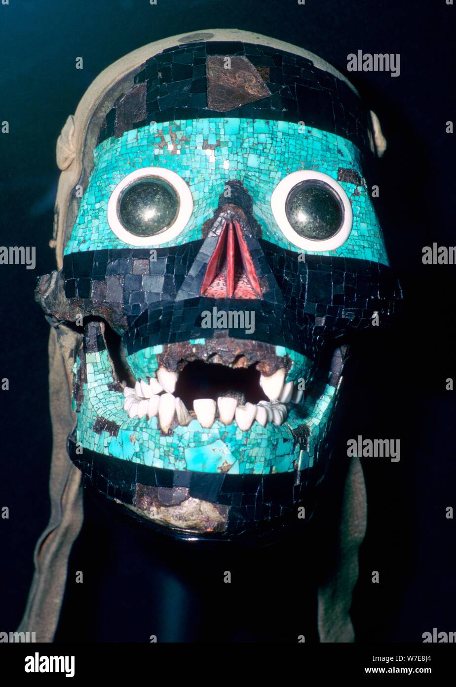 Aztec Türkis und Braunkohle Mosaik Maske von Tezcatlipoca, 15. - 16. Jahrhundert. Stockfoto