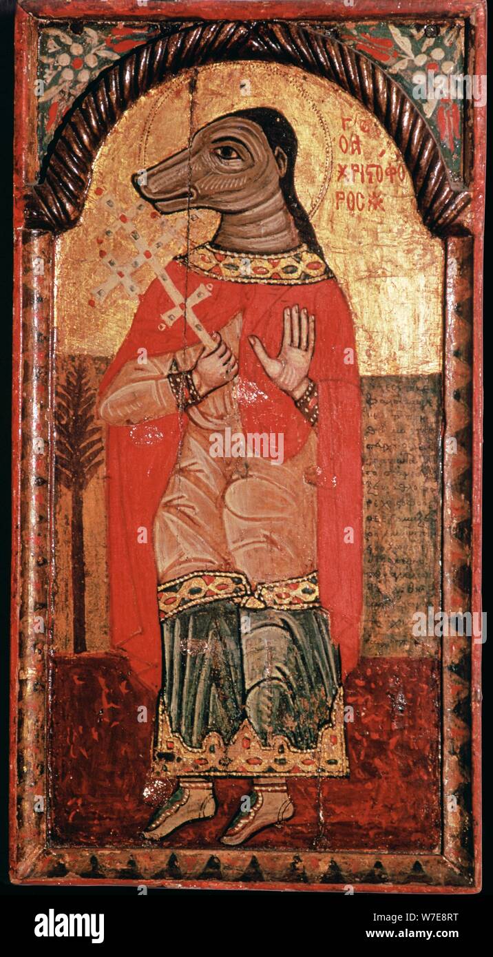 Byzantinische Ikone von St Christopher mit einem Hund den Kopf. Artist: Unbekannt Stockfoto