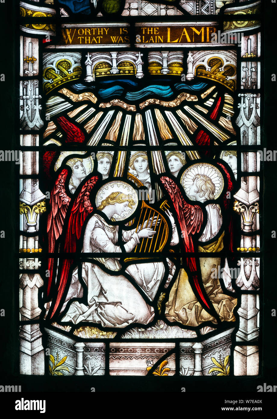 Engel Glasmalerei, All Saints Church, Lauch Wootton, Warwickshire, England, Großbritannien Stockfoto