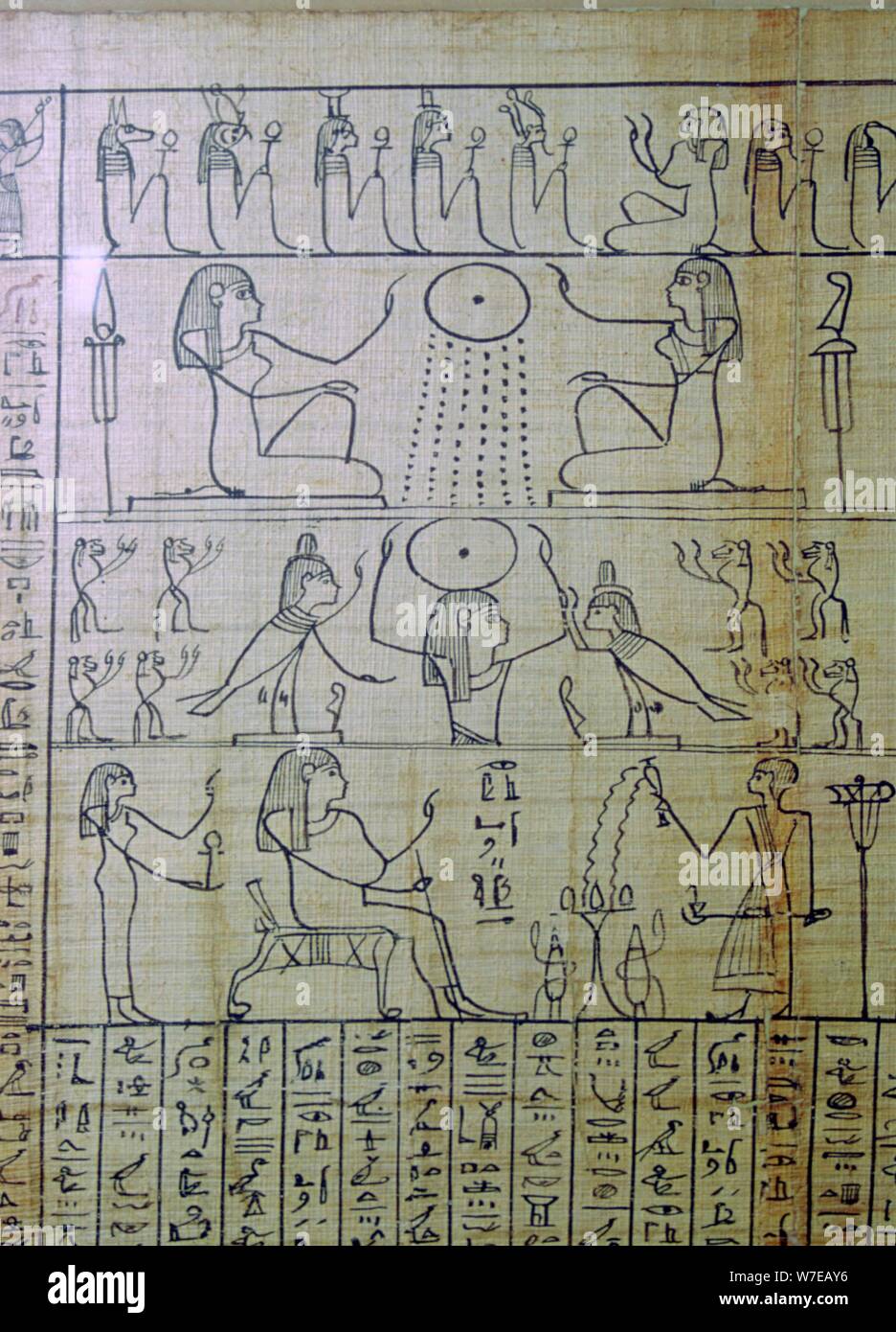 Ägyptische Darstellung von einem Begräbnis und Eingang in die Unterwelt, Papyrus von Ani. Artist: Unbekannt Stockfoto