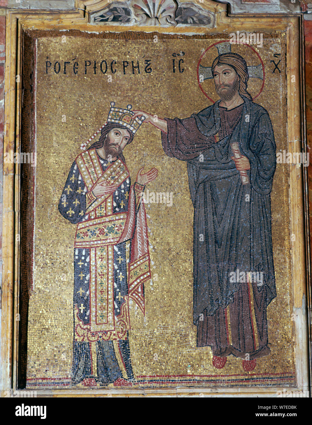 Ein Mosaik von Christus Krönung Roger II., 12. Artist: Unbekannt Stockfoto