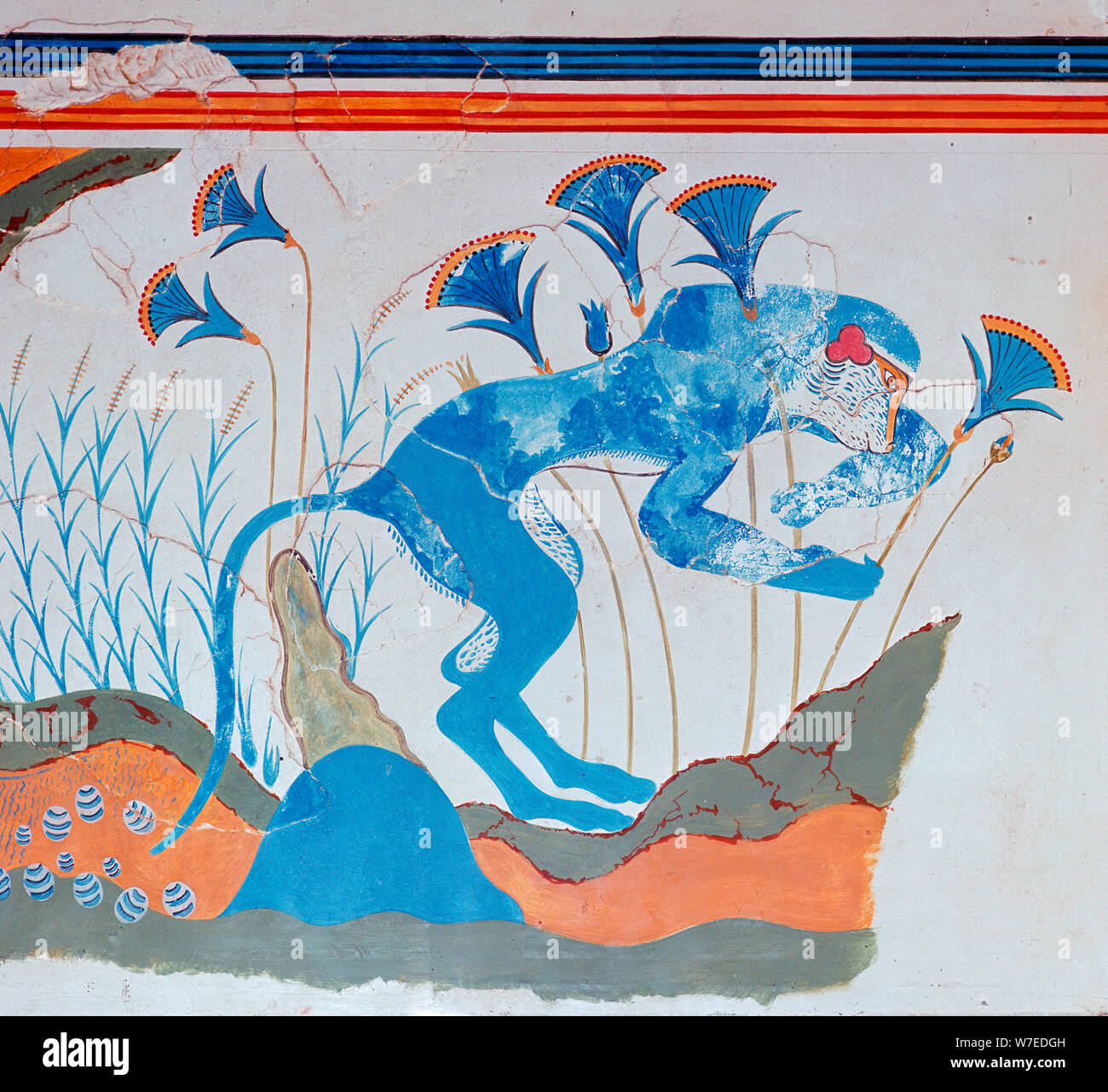 Kretische Fresko von einem Affen und Papyrus, 16.-14. Jahrhundert v. Chr.. Artist: Unbekannt Stockfoto