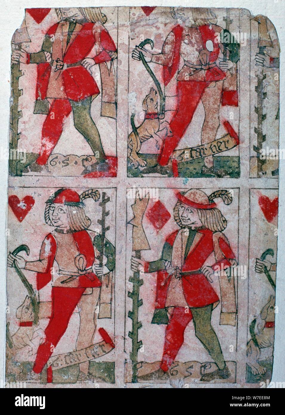 Französische Spielkarten, 15. Jahrhundert. Artist: Unbekannt Stockfoto