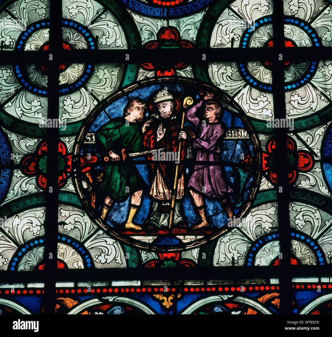 Glasmalerei Darstellung der Ermordung von Thomas Becket, aus dem 12. Jahrhundert. Artist: Unbekannt Stockfoto