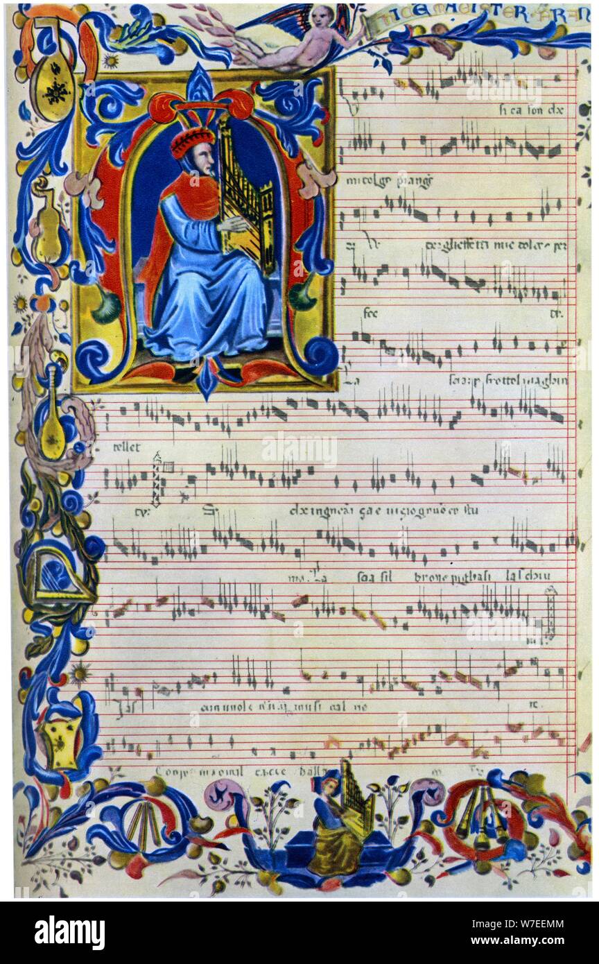 Francesco Landino spielen eine portative Orgel, 1325 - 1397. Artist: Unbekannt Stockfoto