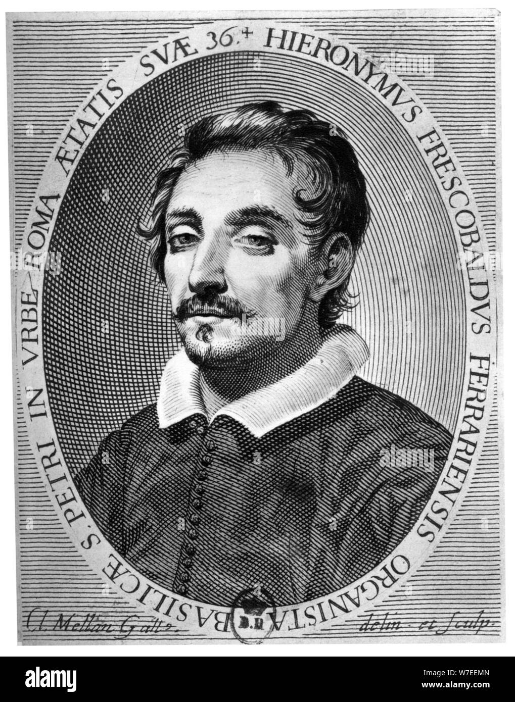 Girolamo Frescobaldi (1583 - 1643) war Musiker von Ferrara. Künstler: Claude Mellan Stockfoto