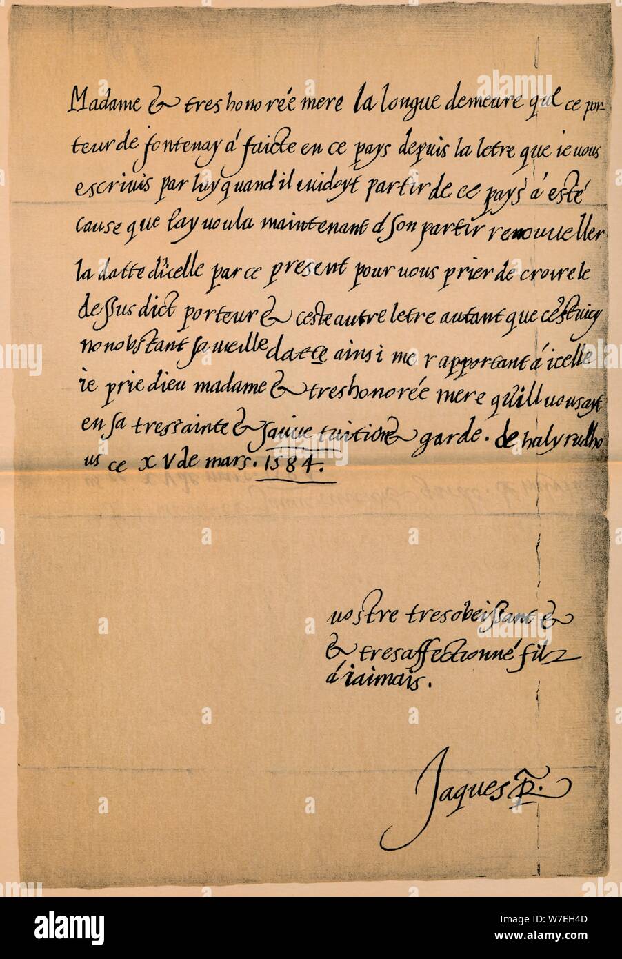 Brief von König James VI (1566-1625) zu seiner Mutter, der Königin Maria (1542-1587), 1584-5". Artist: König James I. Stockfoto