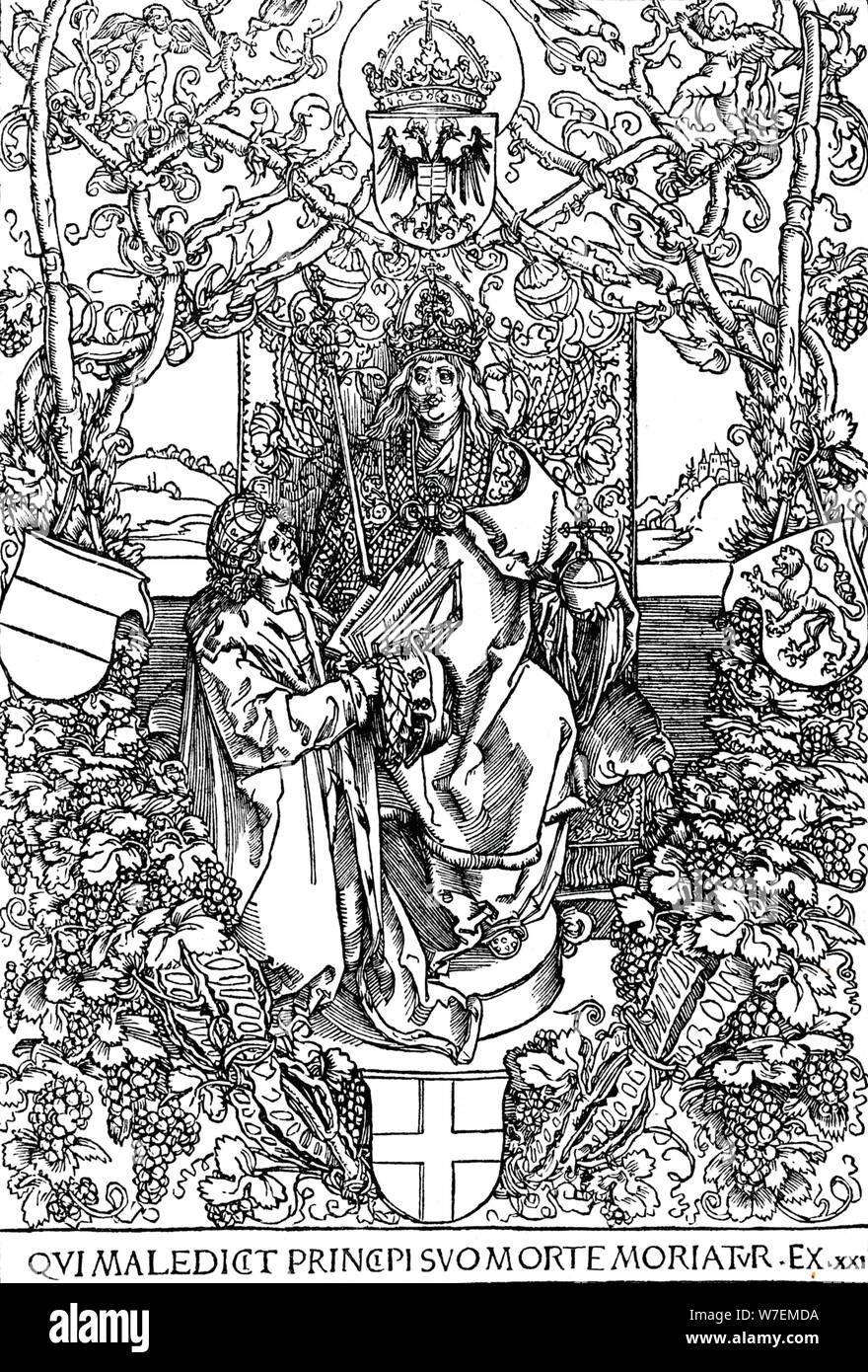 "Conrad Celtes präsentiert sein Buch Quatuor Libri Amorum Maximilian ich", 1502 (1906). Künstler: Albrecht Dürer. Stockfoto