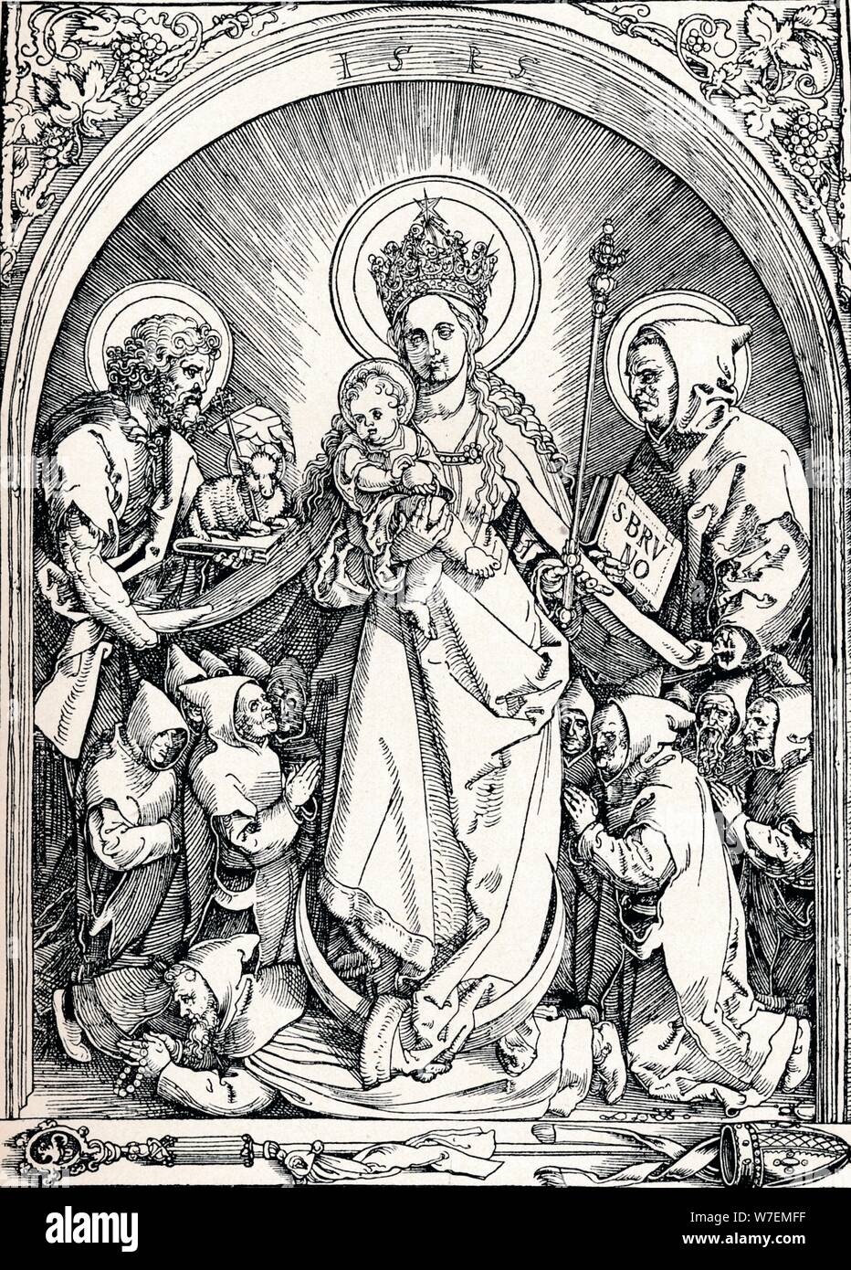 "Die Madonna mit der Kartäuser Mönche, St. Johannes der Täufer und St. Bruno", 1515 (1906).  Künstler: Albrecht Dürer. Stockfoto