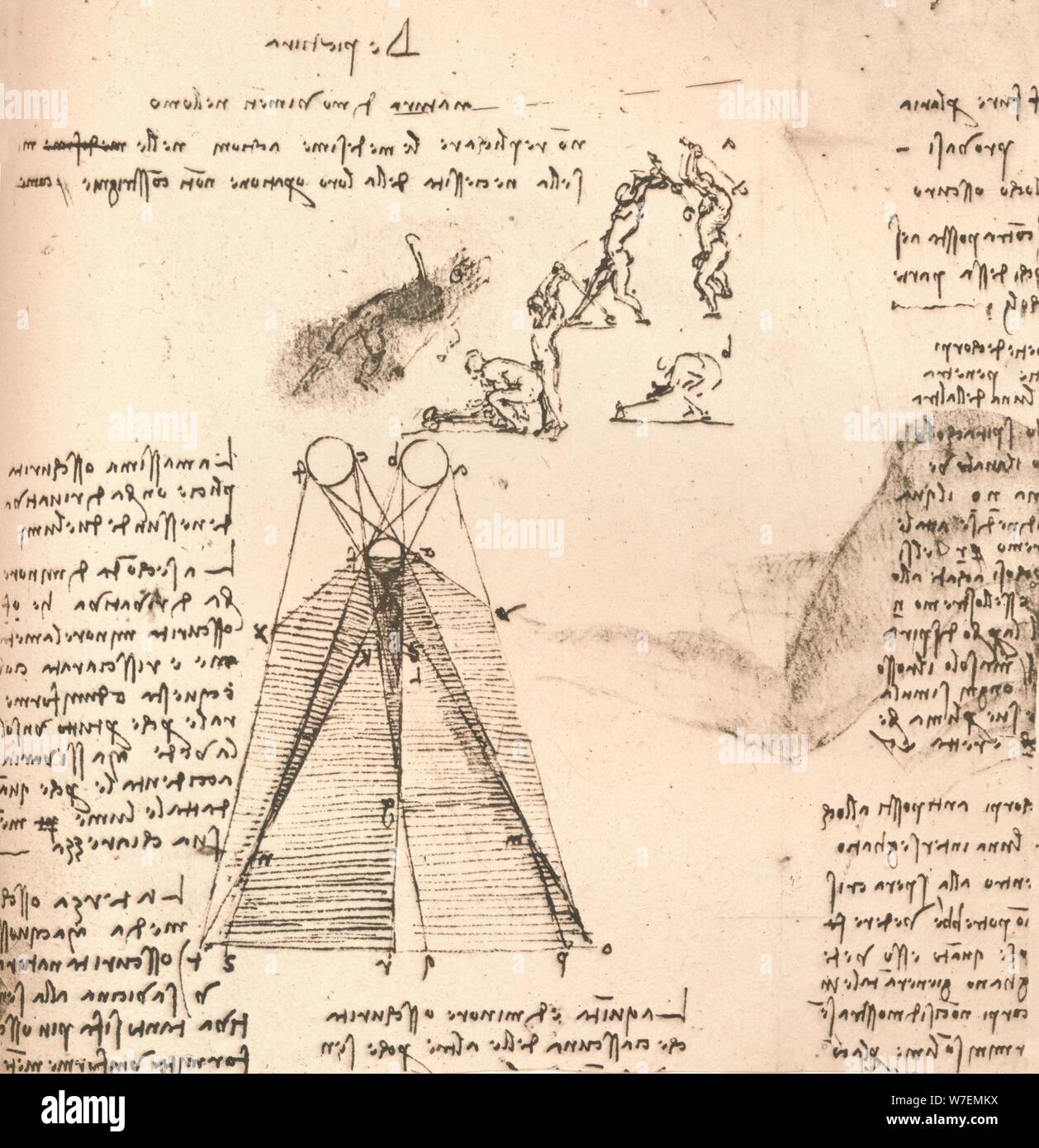 Diagramm zur Veranschaulichung der Theorie von Licht und Schatten und Skizzen von Figuren, c1472-c1519 (1883). Künstler: Leonardo da Vinci. Stockfoto