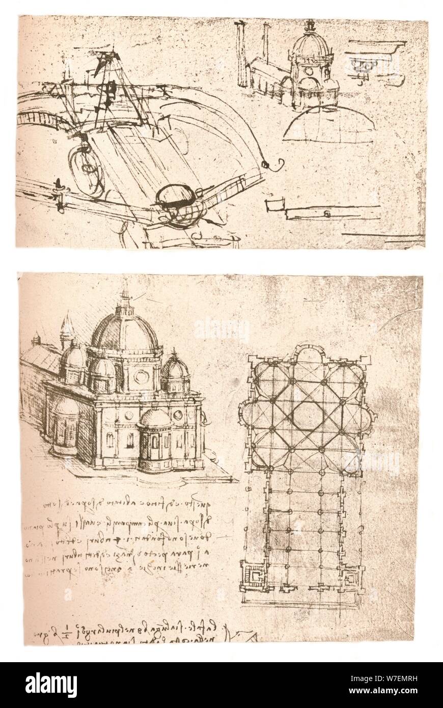 Zwei Zeichnungen der Kirchen, c1472-c1519 (1883). Künstler: Leonardo da Vinci. Stockfoto