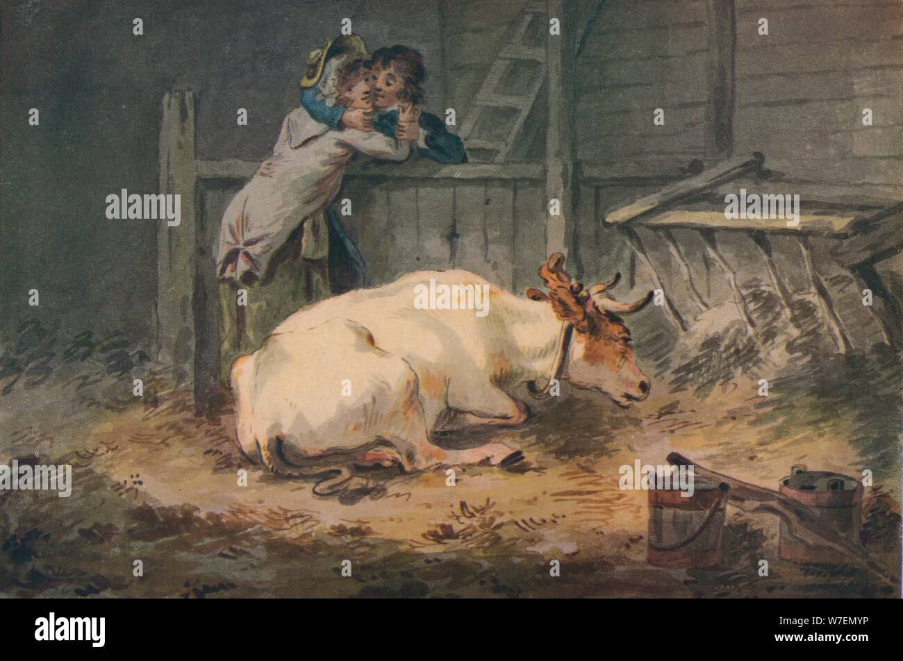 "Balz in einem Kuhstall", c18th Jahrhundert. Künstler: Julius Caesar Ibbetson. Stockfoto
