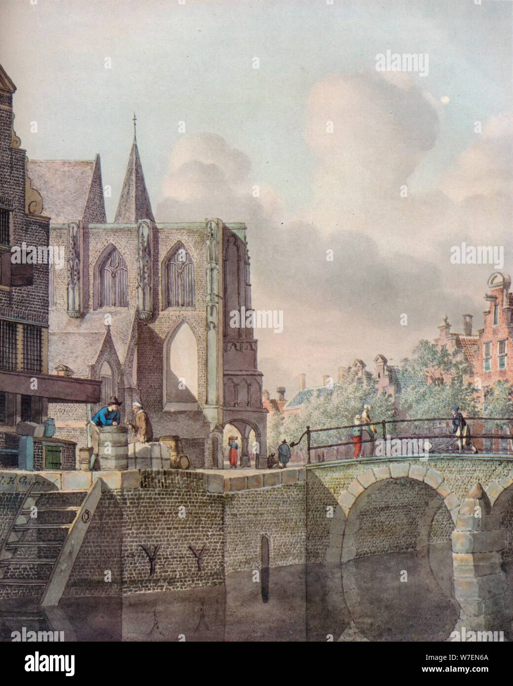 "Continental Flusslandschaft mit Brücke und Kirche", c18th Jahrhundert. Künstler: Johannes Huibert Prins. Stockfoto