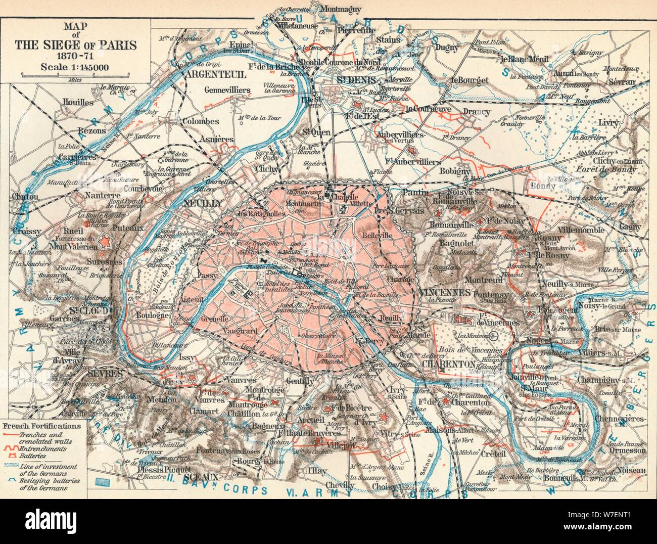 "Karte der Belagerung von Paris 1870-71', 1907. Künstler: unbekannt. Stockfoto