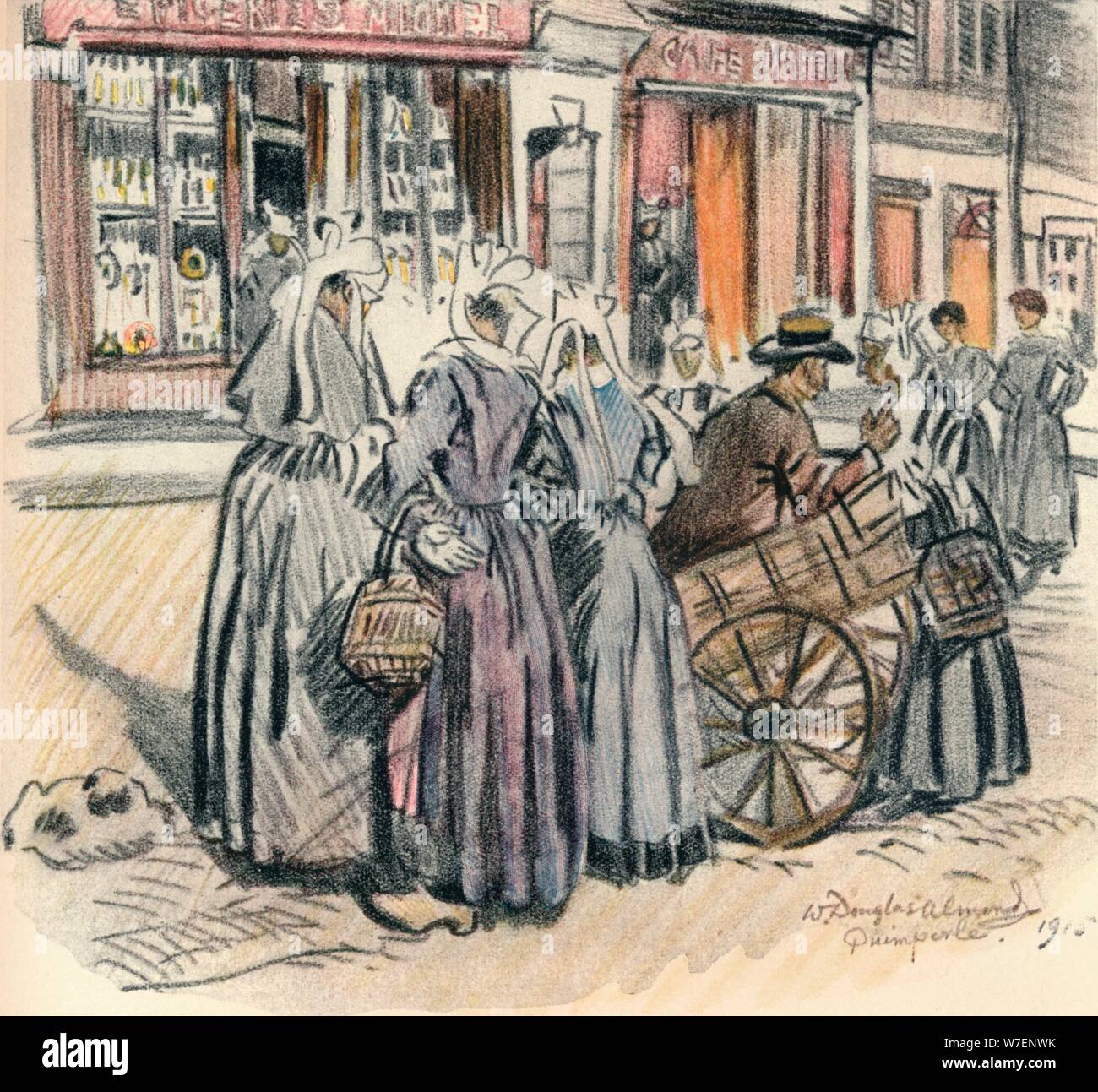 'Straße Gossip, Quimperle', 1915. Künstler: William Douglas Mandel. Stockfoto