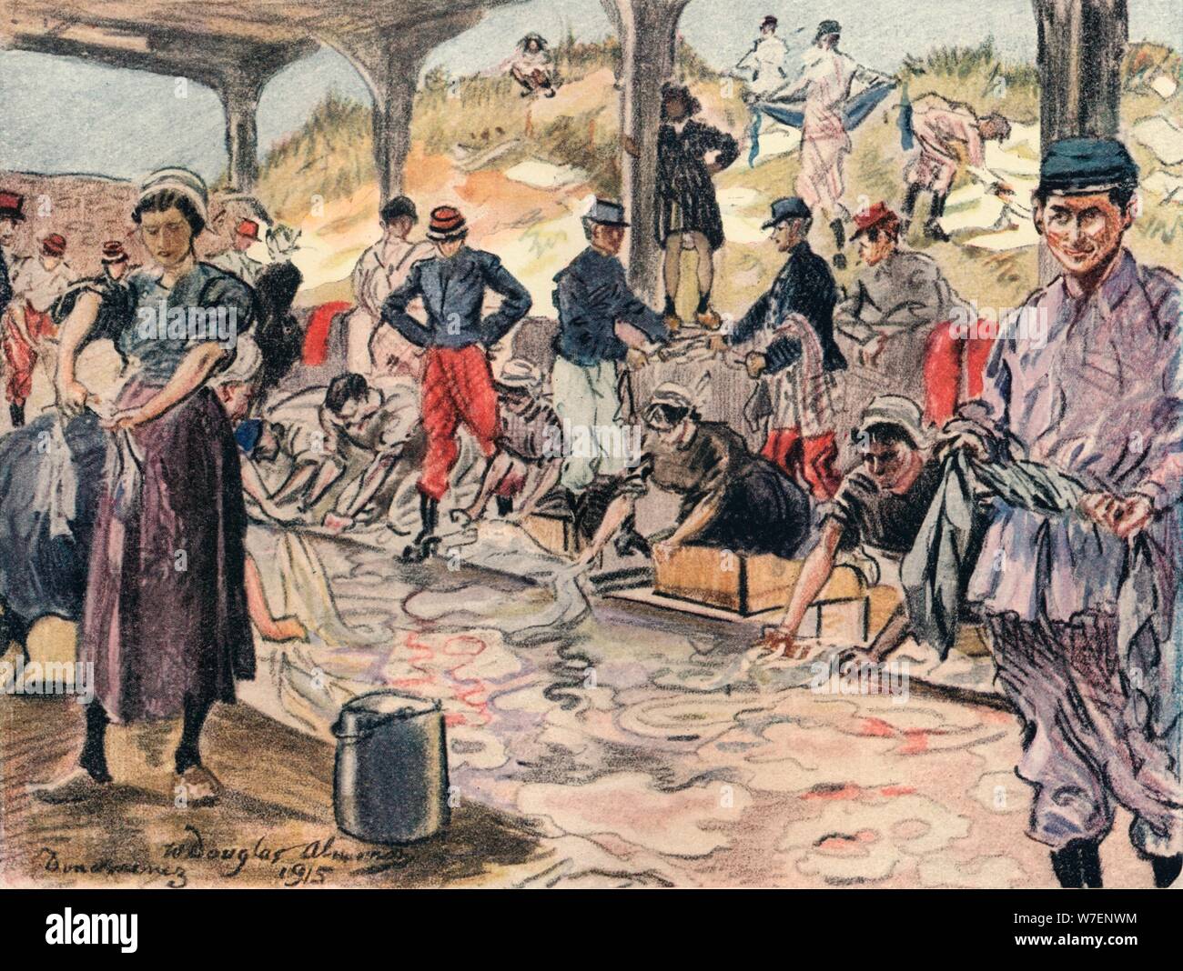 'Waschen für die Soldaten, Douarnenex', 1915. Künstler: William Douglas Mandel. Stockfoto