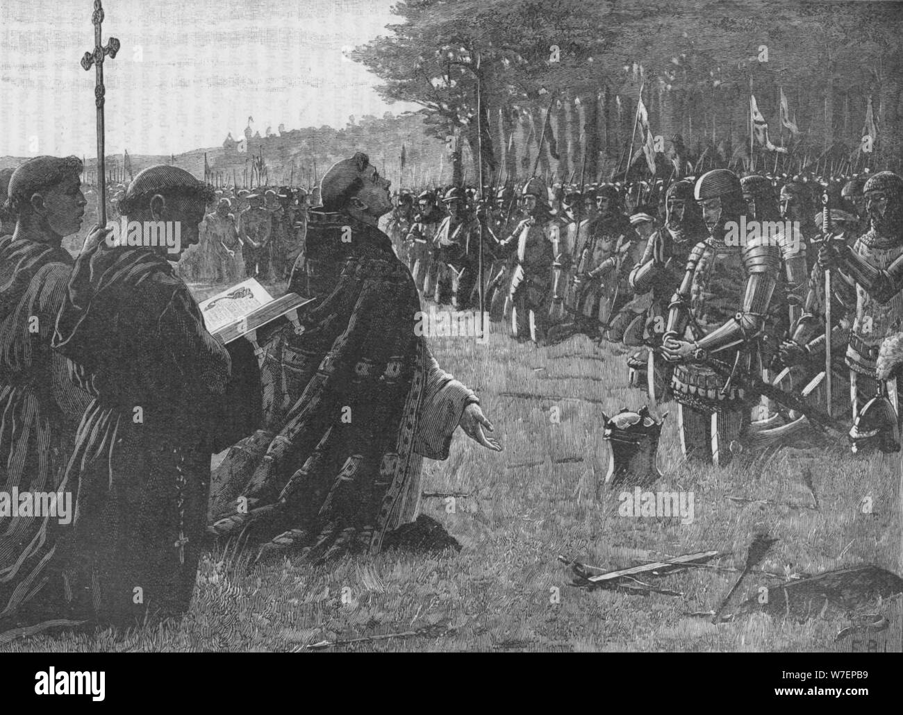 Der Dankgottesdienst auf dem Gebiet der Agincourt, Frankreich, 1415 (1905). Künstler: EBL. Stockfoto