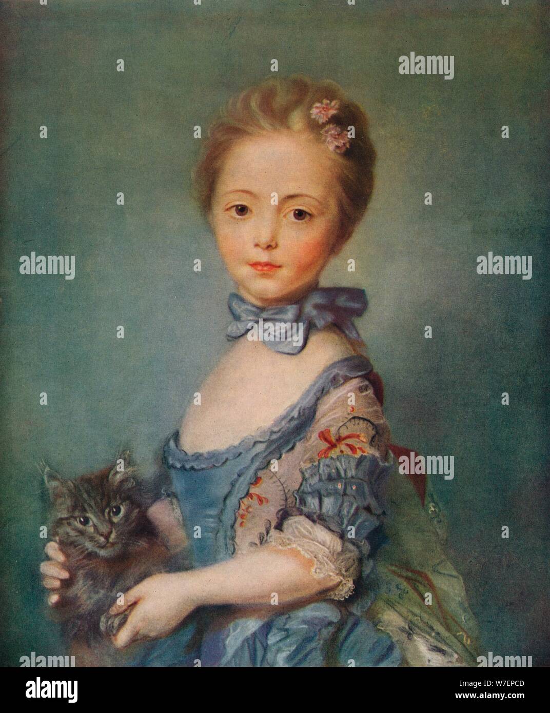 "Ein Mädchen mit Kätzchen', c1743. Künstler: Jean-Baptiste Perronneau. Stockfoto