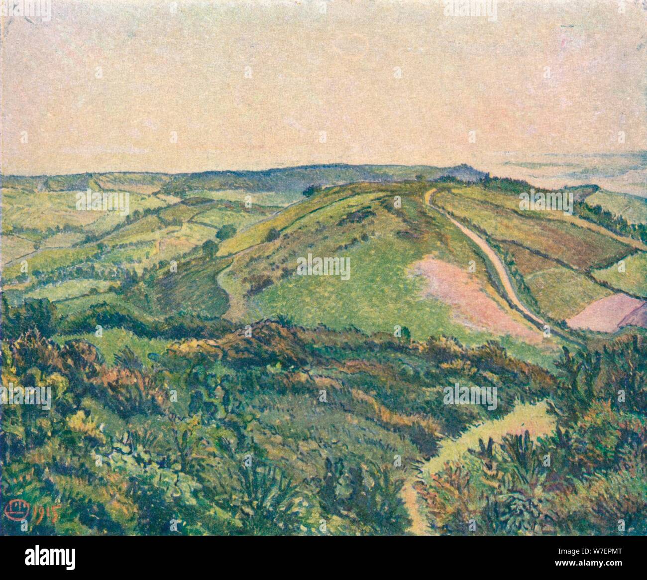 "Blick vom Hügel, Fischteich", c1913. Künstler: Lucien Pissaro. Stockfoto